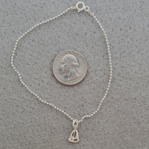 Anklet 925 Sterling Silver Chain and Sailboat Charm - Picture 1 of 1